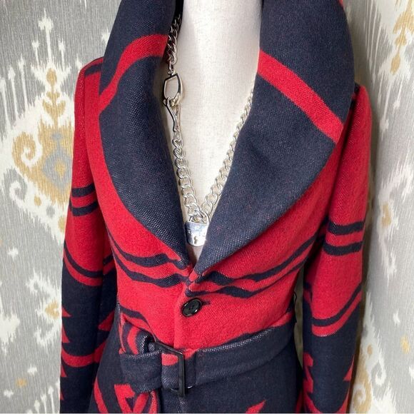 Ralph Lauren Fall 2008 Red & Black Southwestern Wool Beacon Blanket Jacket - Picture 1 of 16